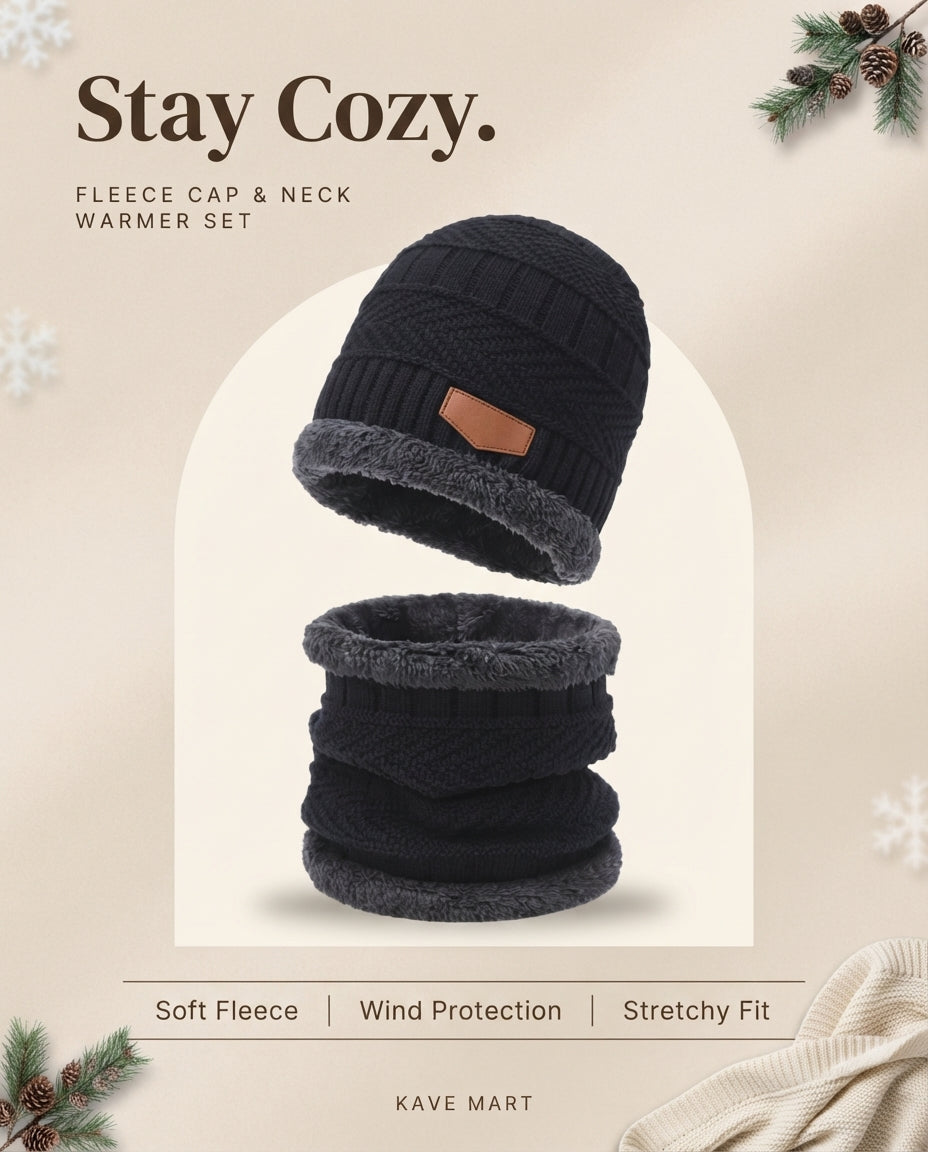 Fleece-lined beanie and neck warmer set, simple cover image