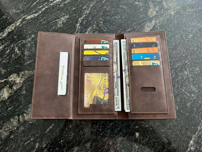 Leather wallet interior with card slots and cash