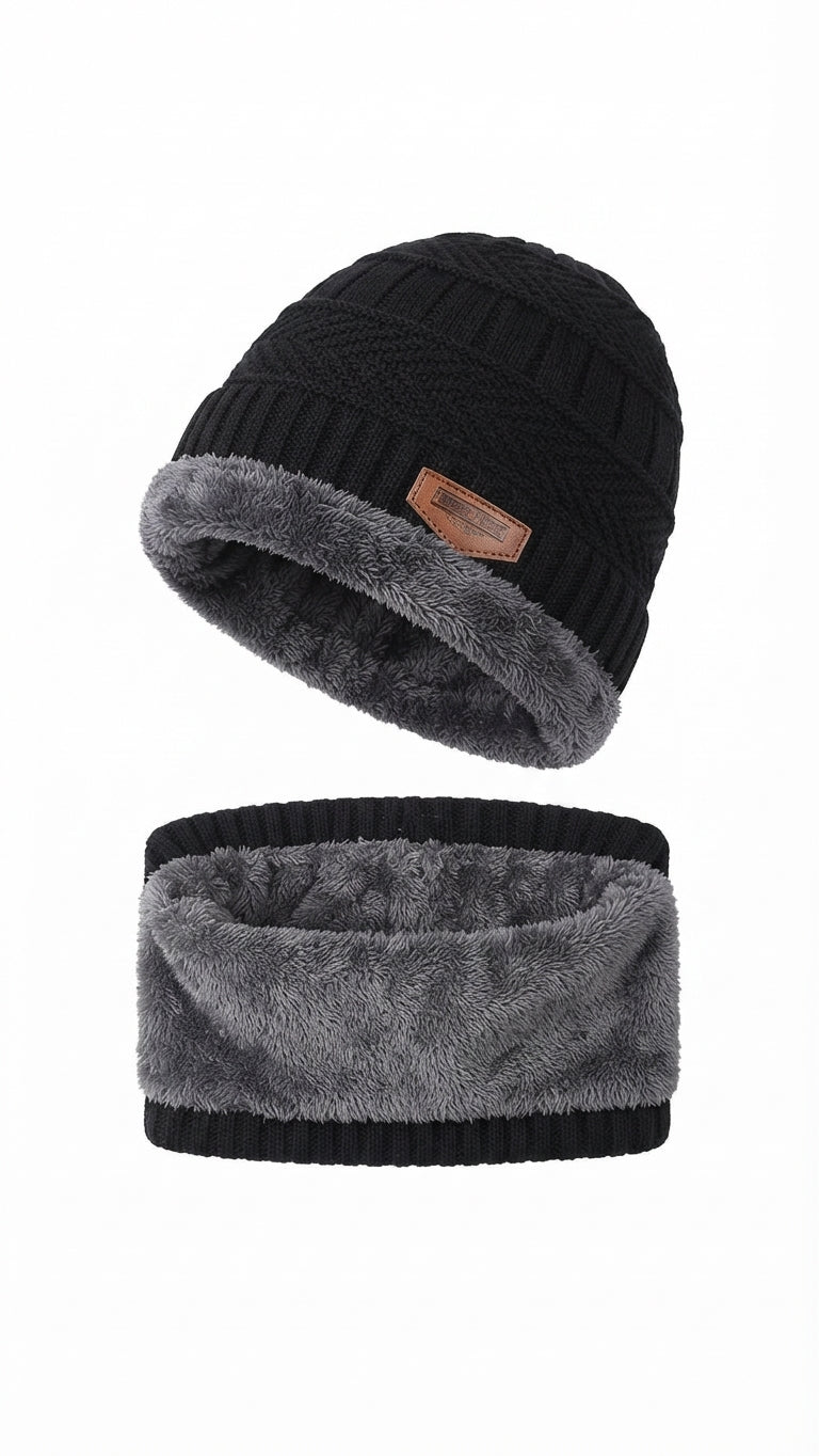 Soft grey fleece lining inside the beanie and neck warmer
